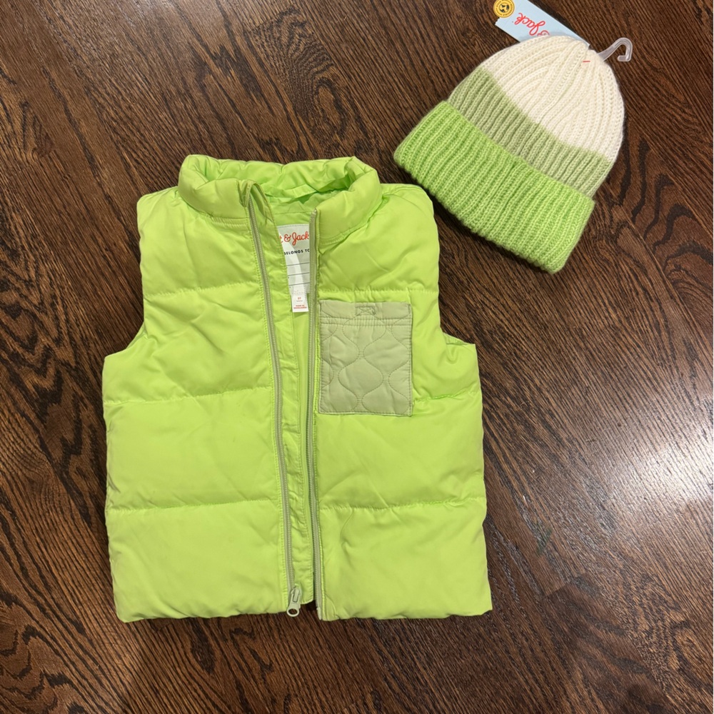 Cat & Jack Lime Green Vest and Beanie Set